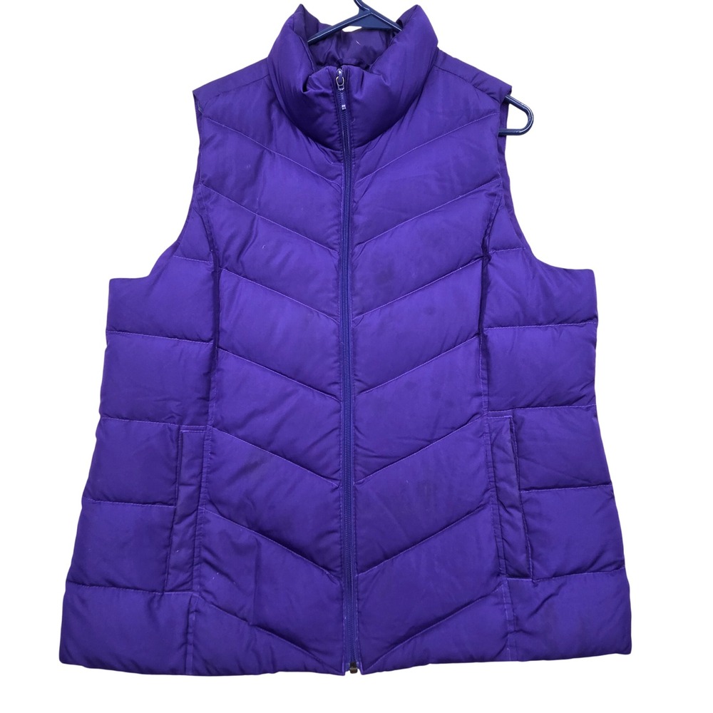 Lands End Essential Down Puffer Vest Purple Chevron Quilted Womens Large 14-16